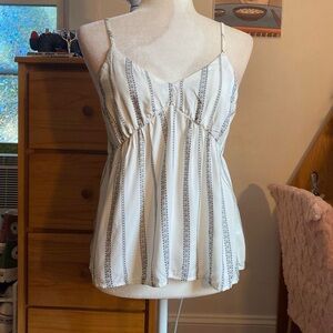 American Eagle Outfitters White and Black Striped Babydoll Cami